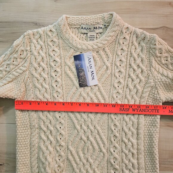 NWT Aran Mor 100% Wool Cable Knit Cream/Ivory Women's Sweater Size M - Picture 9 of 13